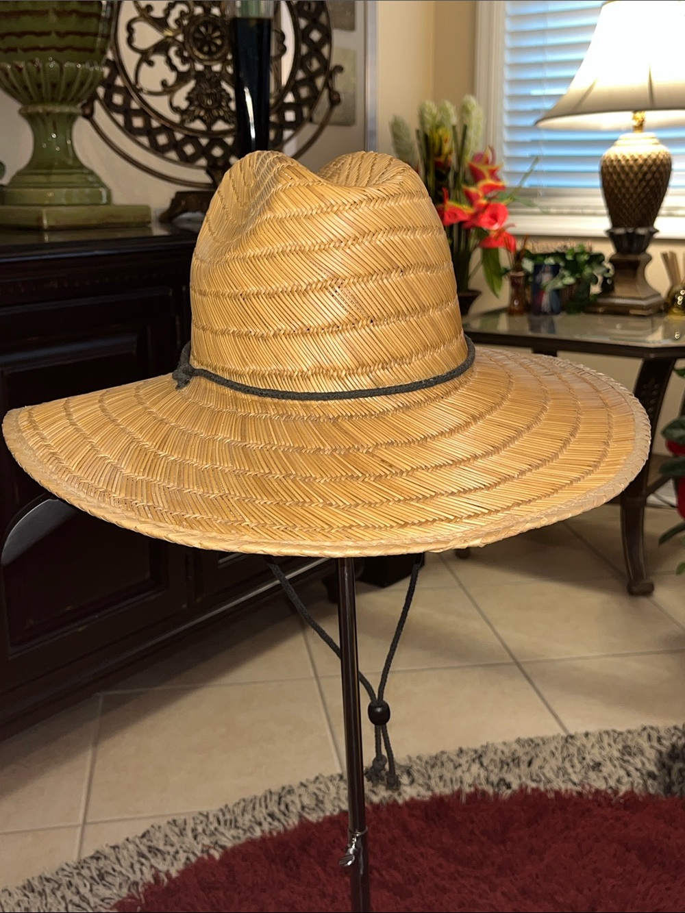 Men’s Wide Brim Straw Sun Hat with Chin Cord - Picture 3 of 3